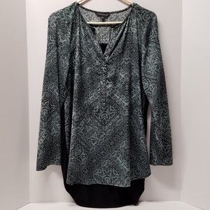 Rock & Republic Blue & Black Print Tunic with Roll Tab Sleeves